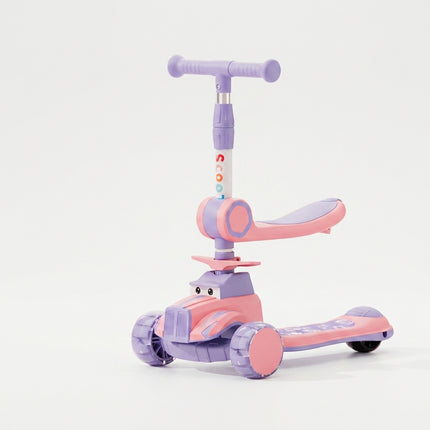 2-in-1 Kids Ride-On & Scooter with Seat and Lights pink | سكوتر وركوبة أطفال 2 في 1 بمقعد وإضاءة
