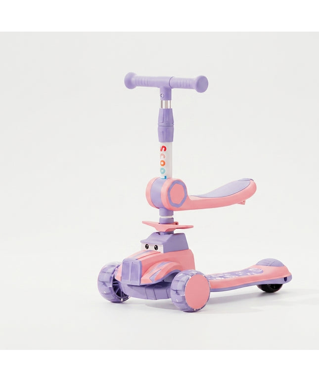 2-in-1 Kids Ride-On & Scooter with Seat and Lights pink | سكوتر وركوبة أطفال 2 في 1 بمقعد وإضاءة