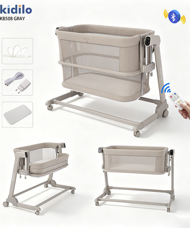 Kidilo KB508 Smart Electric Bedside Crib with Bluetooth & Remote Control - 2