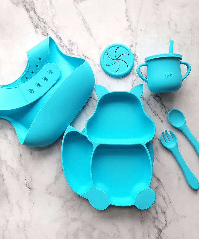Silicone food set and two silicone spoons | طقم طعام سيليكون ومعلقتين سيليكون