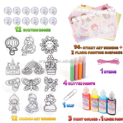 2-in-1 Window Art Princess Series Sticker Painting Set | مجموعة تلوين وملصقات فن النوافذ للأميرات 2 في 1