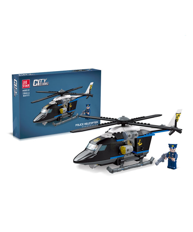 JIE STAR City Police Helicopter Building Block Set – Model 54111 | لعبة تركيب هليكوبتر الشرطة من جي ستار سيتي – موديل 54111