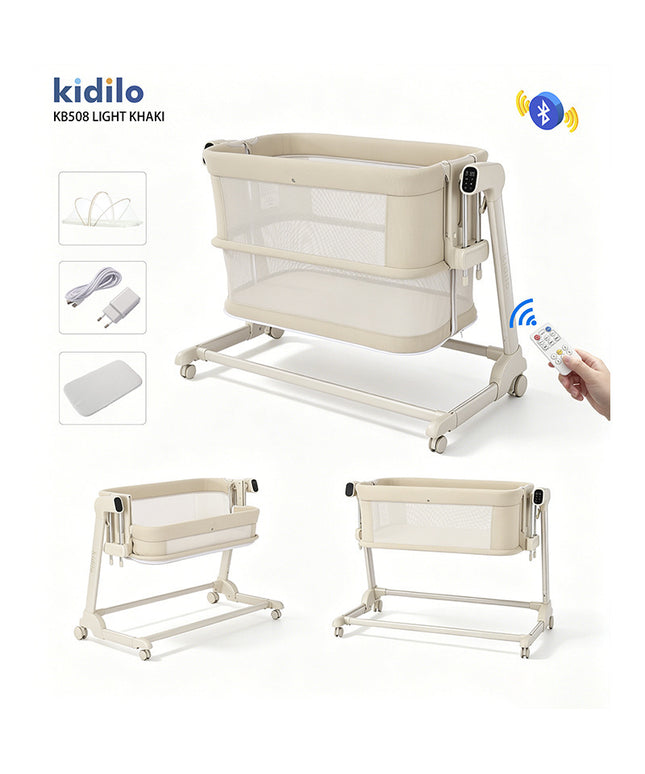 Kidilo KB508 Smart Electric Bedside Crib with Bluetooth & Remote Control