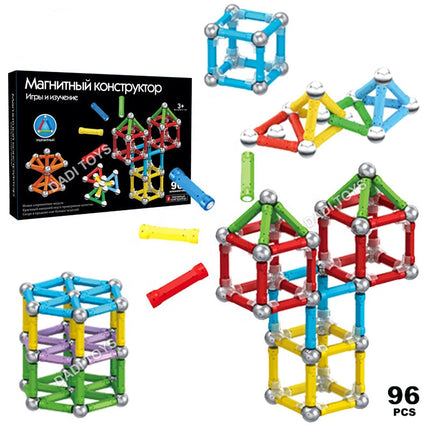 Magnetic Constructor Building Stick Set – 96 Pieces | لعبة التركيب المغناطيسي التعليمية – 96 قطعة