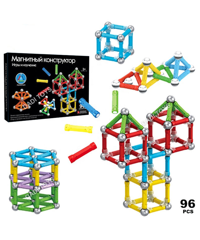 Magnetic Constructor Building Stick Set – 96 Pieces | لعبة التركيب المغناطيسي التعليمية – 96 قطعة