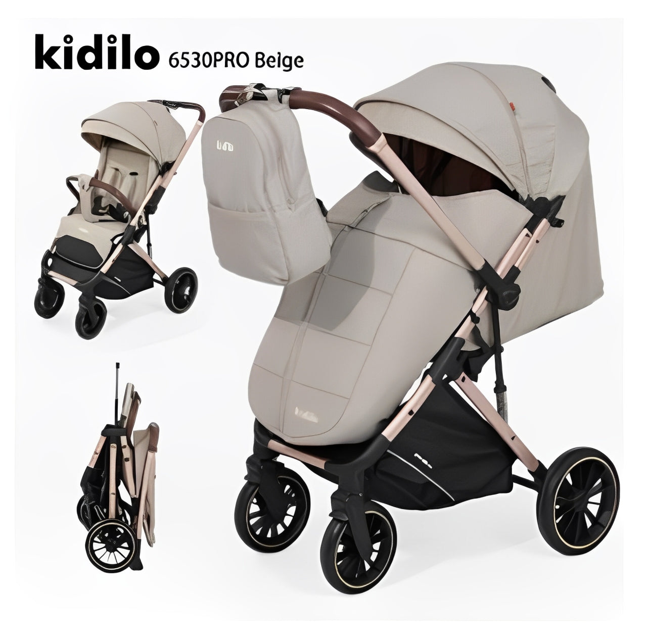 Kidilo Flip Arm Stroller with Mom Backpack 6530PRO | عربية كيديلو ذراع قلاب مع شنطة ظهر للام