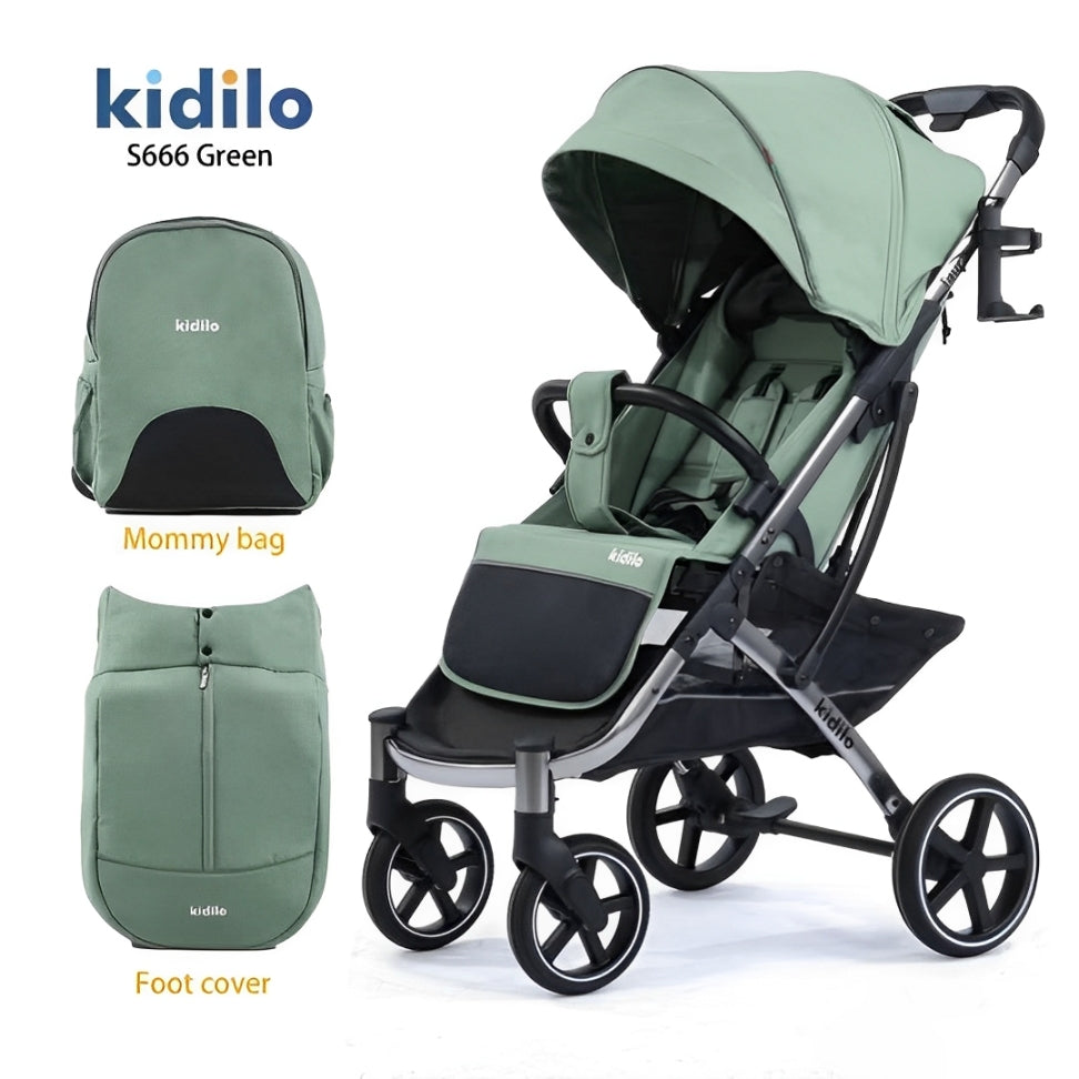 Kidilo Stroller with Mommy Bag + Winter Cover S666 | عربة أطفال من كيديلو مع حقيبة للأم وكفر شتوي