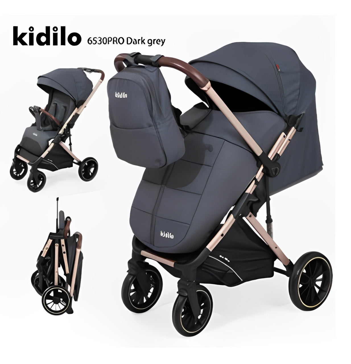 Kidilo Flip Arm Stroller with Mom Backpack 6530PRO | عربية كيديلو ذراع قلاب مع شنطة ظهر للام