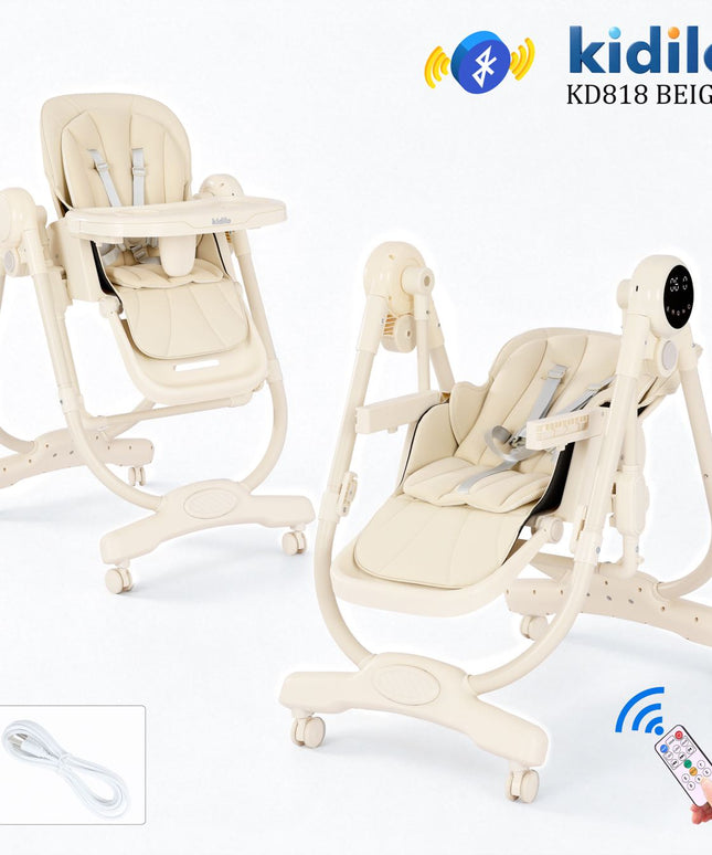 Kidilo KD818 Electric Baby High Chair & Swing with Bluetooth and Remote Control – كرسي طعام ومرجيحة أطفال كهربائية كيديلو KD818 بالبلوتوث والريموت