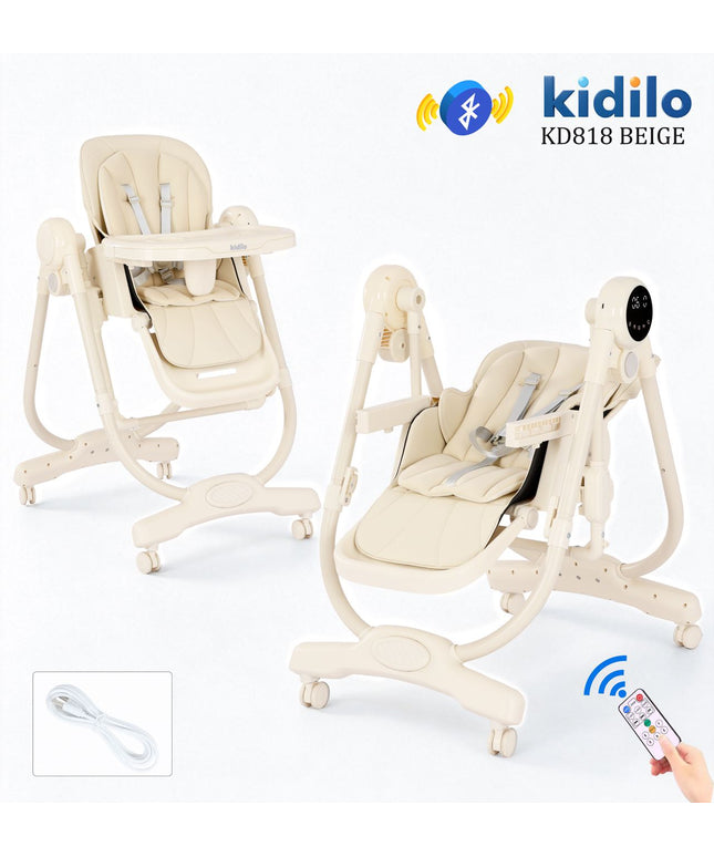 Kidilo KD818 Electric Baby High Chair & Swing with Bluetooth and Remote Control – كرسي طعام ومرجيحة أطفال كهربائية كيديلو KD818 بالبلوتوث والريموت