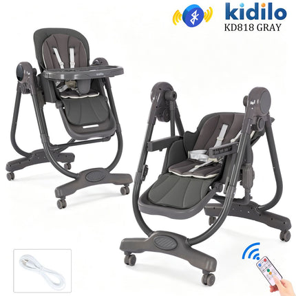 Kidilo KD818 Electric Baby High Chair & Swing with Bluetooth and Remote Control – كرسي طعام ومرجيحة أطفال كهربائية كيديلو KD818 بالبلوتوث والريموت