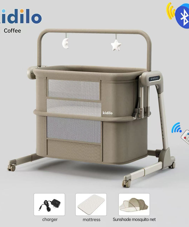 Kidilo B01 Smart Electric Bedside Crib with Bluetooth & Remote Control - beige - 2