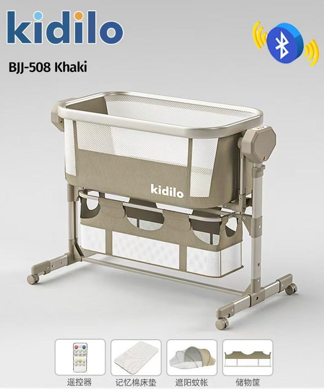 Kidilo BJJ-508 Smart Electric Bedside Crib with Bluetooth & Remote Control - beige - 2