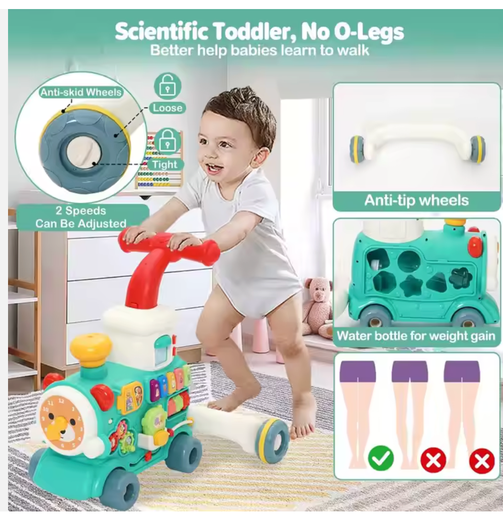 5 in 1 Baby Walker Steam Ride on Train Multi-function