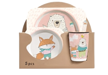5-piece plastic dinnerware set with designs | طقم طعام بلاستك رسومات ٥ قطع