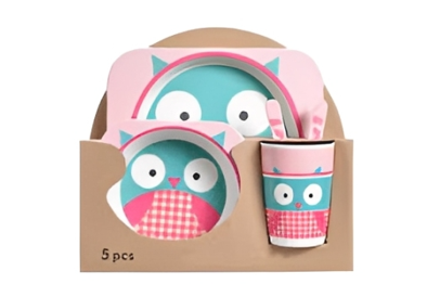 5-piece plastic dinnerware set with designs | طقم طعام بلاستك رسومات ٥ قطع