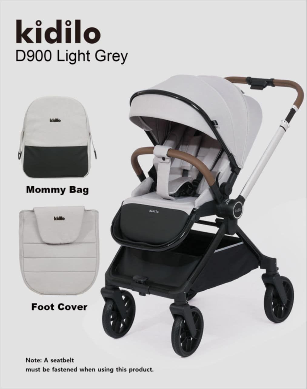 Kidilo Stroller with Mommy Bag + Foot Cover D900 | عربة أطفال من كيديلو مع حقيبة للأم وغطاء للقدمين