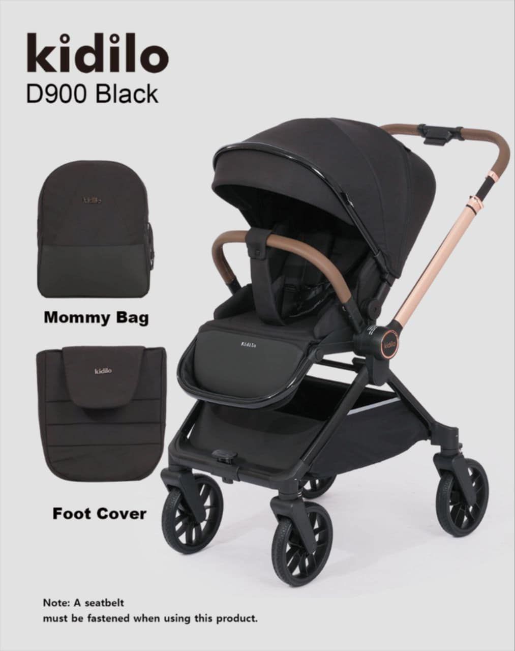 Kidilo Stroller with Mommy Bag + Foot Cover D900 | عربة أطفال من كيديلو مع حقيبة للأم وغطاء للقدمين