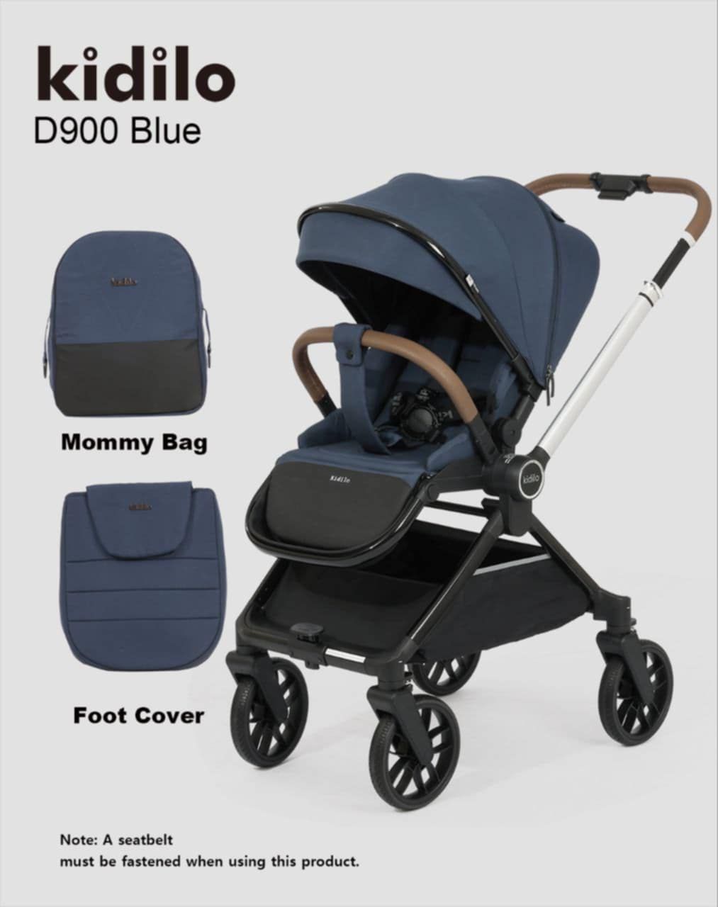 Kidilo Stroller with Mommy Bag + Foot Cover D900 | عربة أطفال من كيديلو مع حقيبة للأم وغطاء للقدمين