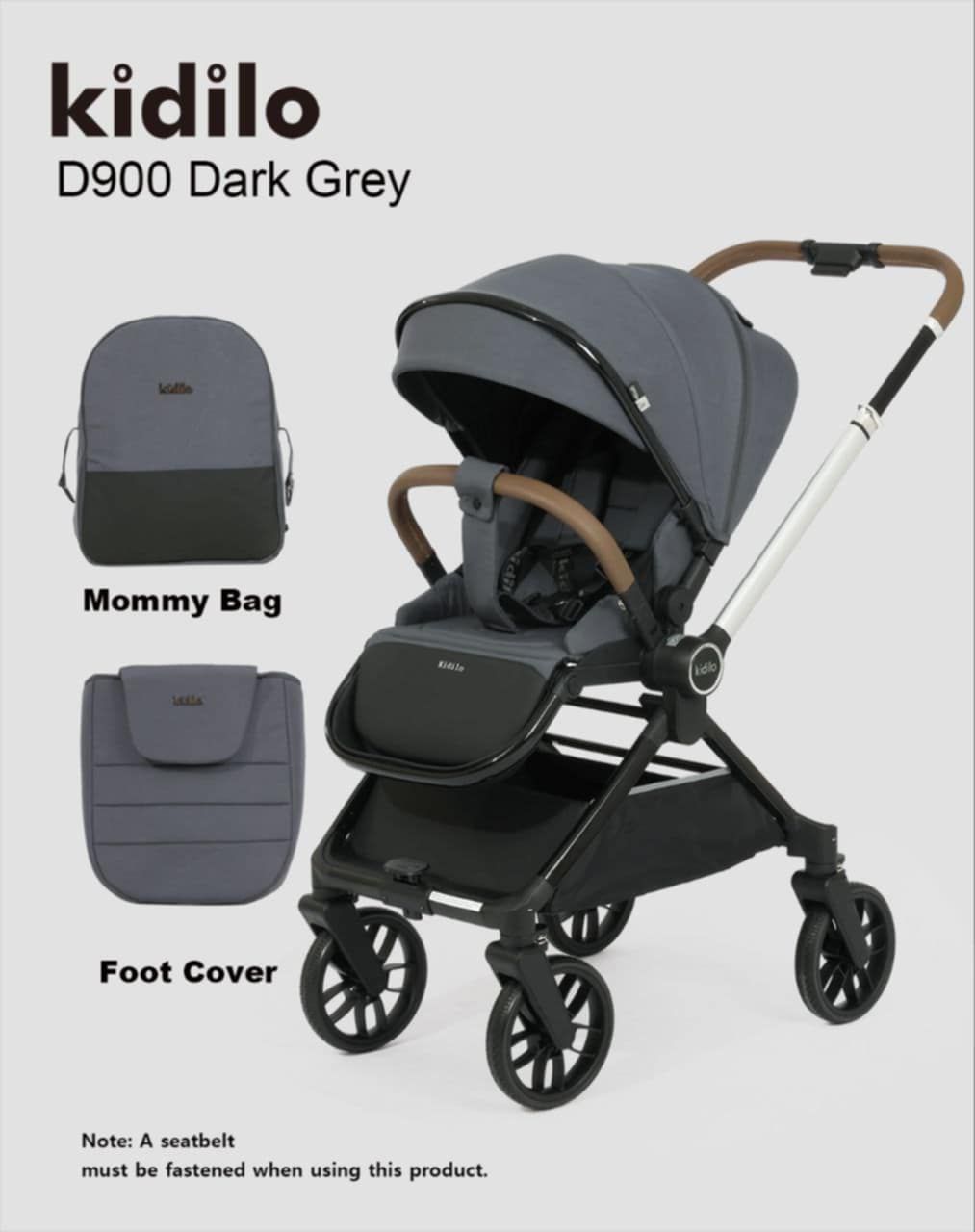 Kidilo Stroller with Mommy Bag + Foot Cover D900 | عربة أطفال من كيديلو مع حقيبة للأم وغطاء للقدمين