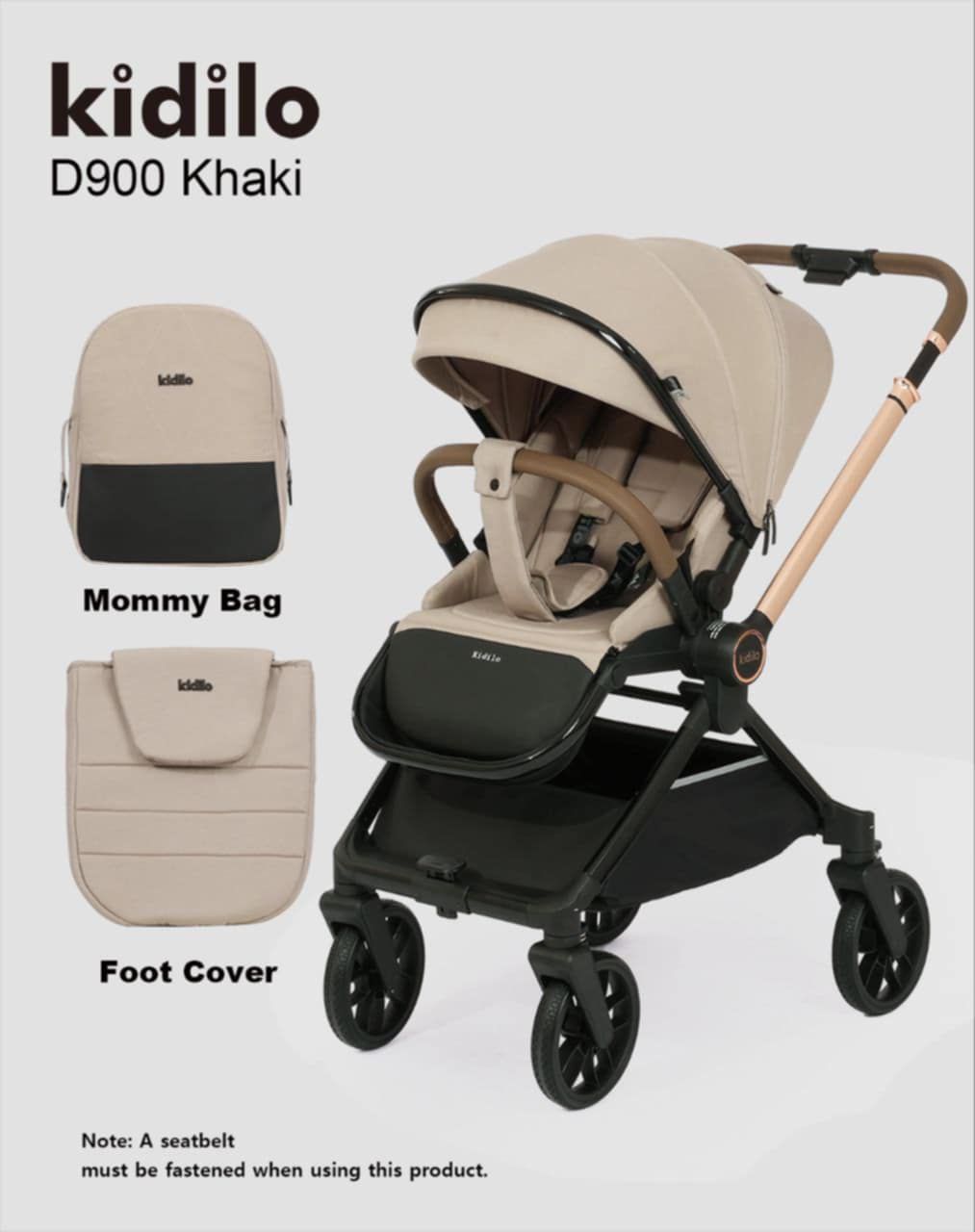 Kidilo Stroller with Mommy Bag + Foot Cover D900 | عربة أطفال من كيديلو مع حقيبة للأم وغطاء للقدمين