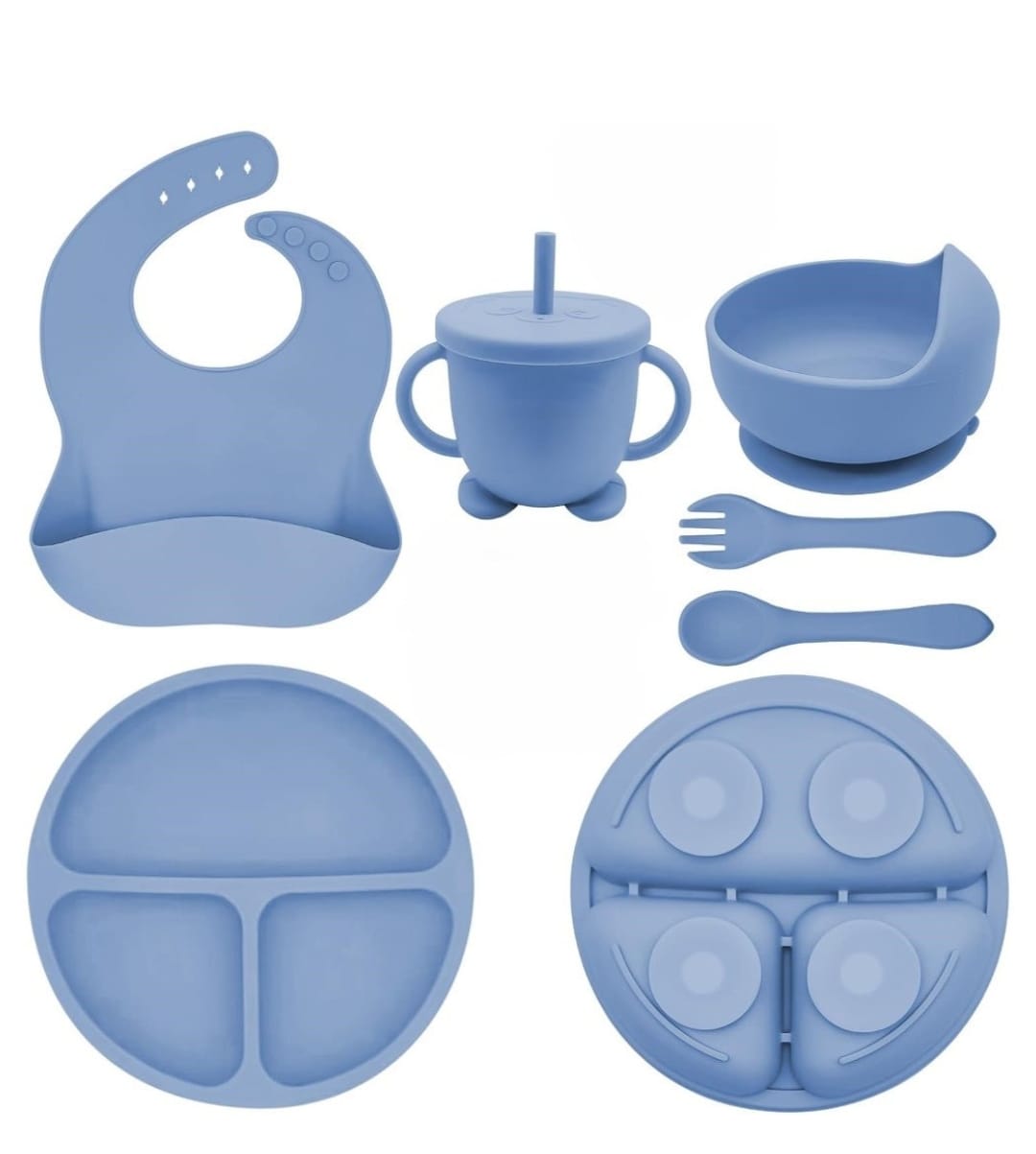 Silicone food set and two silicone spoons with wooden handles | طقم طعام سيليكون ومعلقتين سيليكون بيد خشب