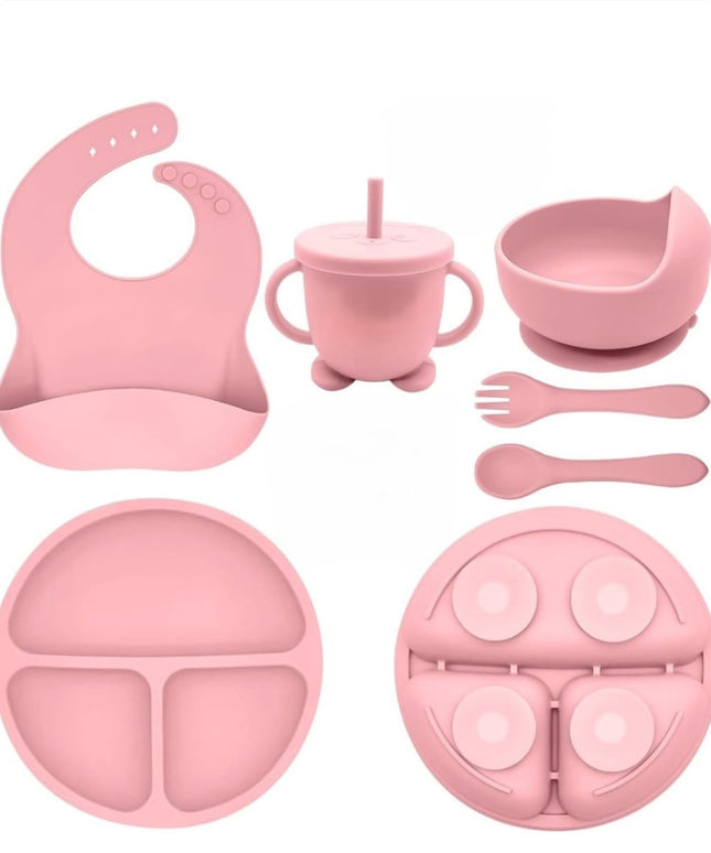 Silicone food set and two silicone spoons with wooden handles | طقم طعام سيليكون ومعلقتين سيليكون بيد خشب