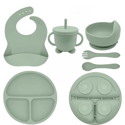 Silicone food set and two silicone spoons with wooden handles | طقم طعام سيليكون ومعلقتين سيليكون بيد خشب