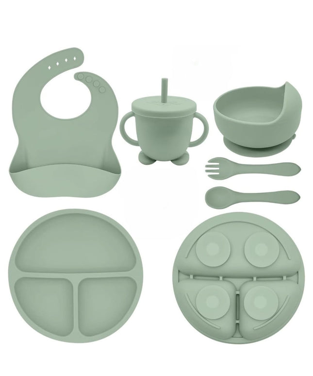 Silicone food set and two silicone spoons with wooden handles | طقم طعام سيليكون ومعلقتين سيليكون بيد خشب