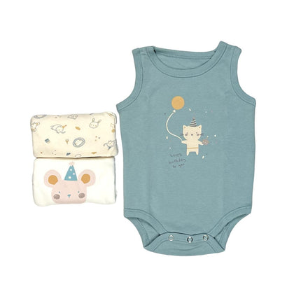 Junior Baby Bodysuit Sleeveless Baby Girl -Blue ,Beige,Printed