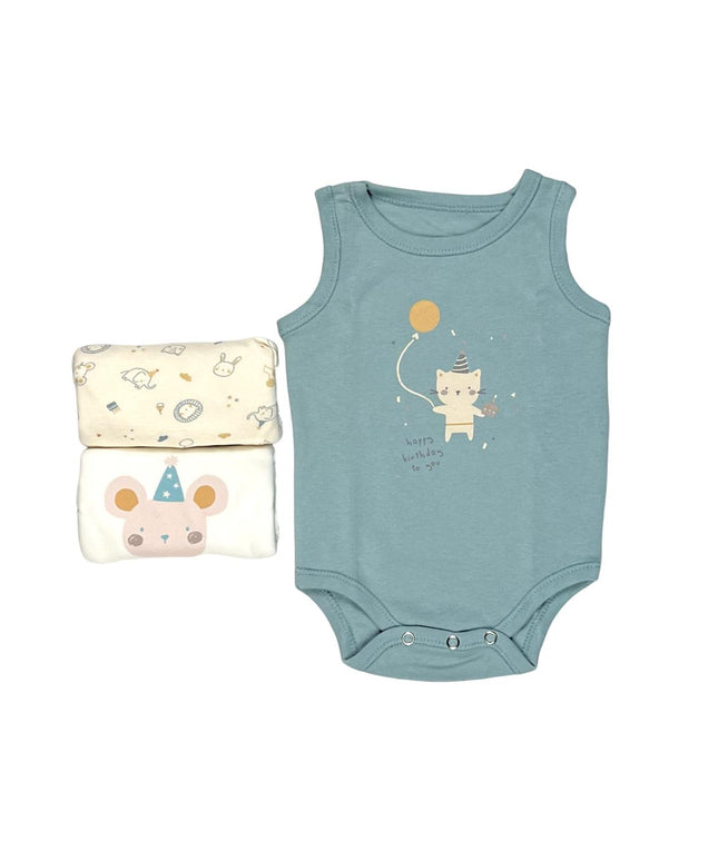 Junior Baby Bodysuit Sleeveless Baby Girl -Blue ,Beige,Printed