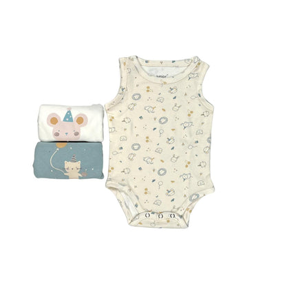Junior Baby Bodysuit Sleeveless Baby Girl -Blue ,Beige,Printed