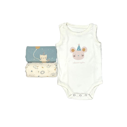 Junior Baby Bodysuit Sleeveless Baby Girl -Blue ,Beige,Printed