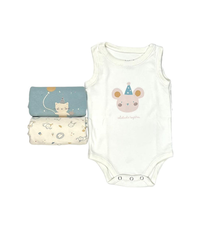 Junior Baby Bodysuit Sleeveless Baby Girl -Blue ,Beige,Printed