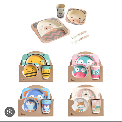 5-piece plastic dinnerware set with designs | طقم طعام بلاستك رسومات ٥ قطع