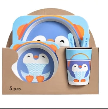 5-piece plastic dinnerware set with designs | طقم طعام بلاستك رسومات ٥ قطع