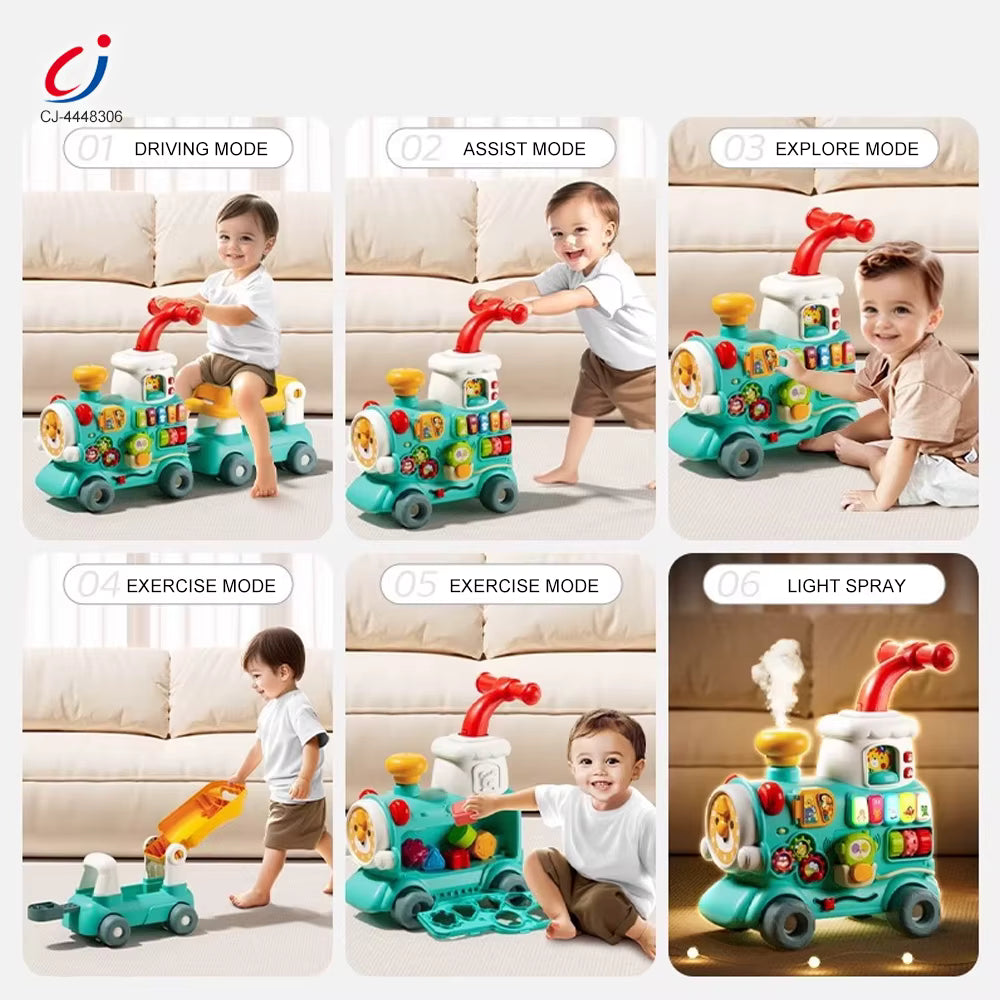 5 in 1 Baby Walker Steam Ride on Train Multi-function